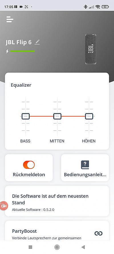 JBL App mit Equalizer